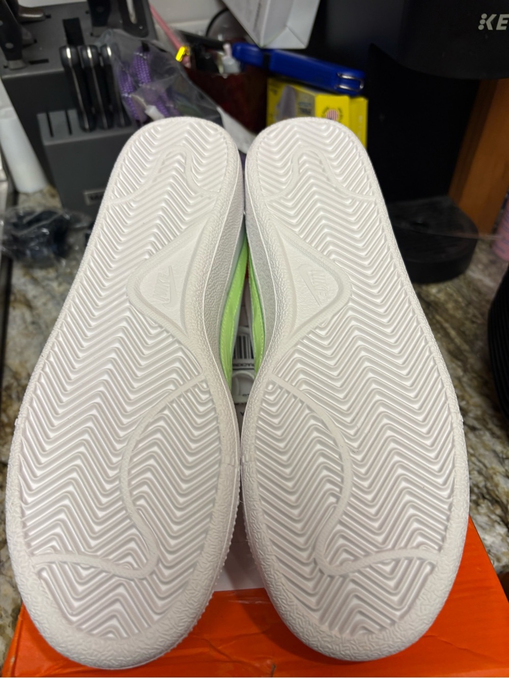 Nike Women’s White Sneakers with Light Green Swoosh - Picture 5 of 6